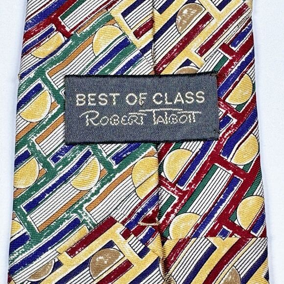Robert Talbott Tie Mens Silk Geometric Patchwork Yellow Bold USA Made Vintage - Picture 2 of 8
